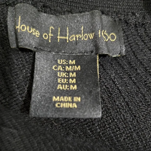 House Of Harlow 1960 Black Mini Ribbed Dress Criss Cross Neck Size Medium - Picture 6 of 8
